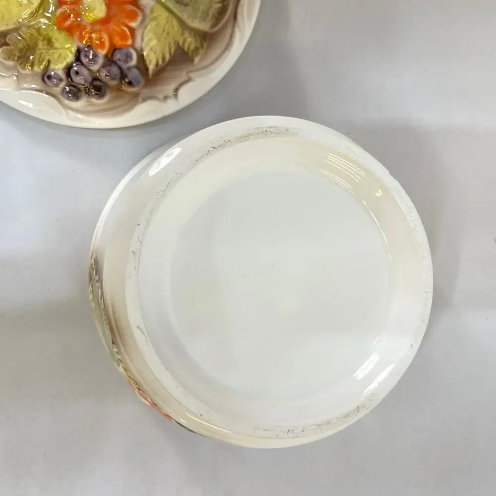 Covered Dish Ceramic Retro Raised Fruit & Floral Pattern Candy Sugar Vintage